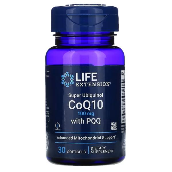 Супер убихинол, коэнзим Q10 c пирролохинолинхином, Super Ubiquinol CoQ10 with PQQ, 100 мг, Life Extension, 10 мг, 30 капсул - Фото 1
