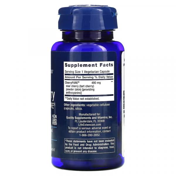 Вишня и CherryPURE, Tart Cherry with CherryPURE, Life Extension, 60 вегетарианских капсул - Фото 2