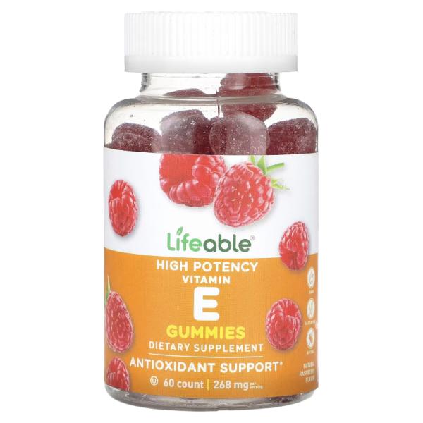 Високоефективний вітамін E для дітей, зі смаком малини, High Potency Vitamin E Gummies Natural Raspberry, Lifeable, 268 мг, 60 жувальних мармеладок (134 мг в 1 шт.) - Фото 1