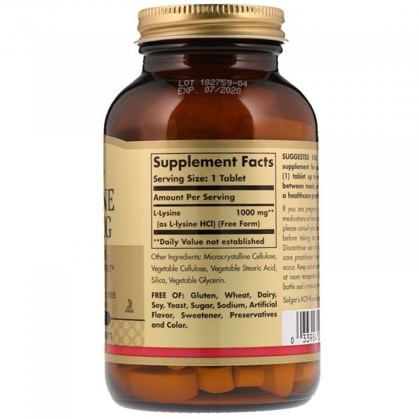 Лизин, L-Lysine, Solgar, 1000 мг, 100 таблеток  - Фото 2