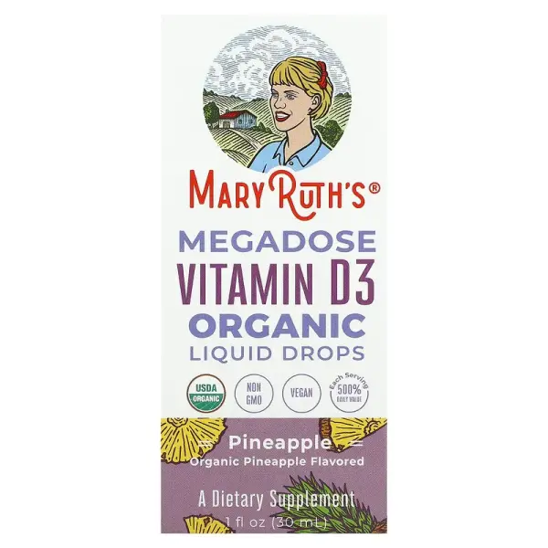 Вітамін D3, Megadose Vitamin D3 Organic Liquid Drops, MaryRuth's, посилений, смак ананасу, рідкі органічні краплі, 30 мл - Фото 2