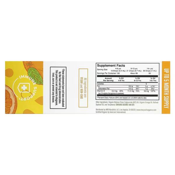 Органический витамин E в жидкой форме для детей, со вкусом апельсина, Organic Vitamin E Liquid Drops Orange, MaryRuth's, 60 мл - Фото 3
