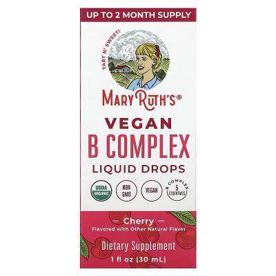 Веганский комплекс витаминов группы B, капли, вишня, Vegan B-Complex Liquid drops cherry, MaryRuth's, 30 мл