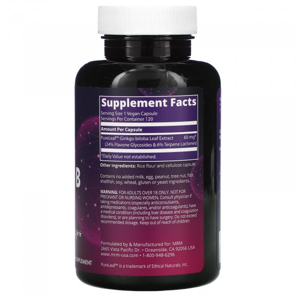Гинкго Билоба, Ginkgo Biloba, MRM, 60 мг, 120 веганских капсул - Фото 2