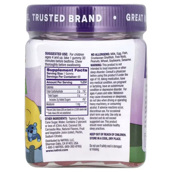 Мелатонин, для детей от 4 лет, со вкусом малины, Melatonin Ages 4 Raspberry, Natrol, Kids, 1 мг, 60 жевательных таблеток - Фото 2