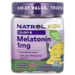 Мелатонин, для детей от 4 лет, со вкусом малины, Melatonin Ages 4 Raspberry, Natrol, Kids, 1 мг, 60 жевательных таблеток - Фото миниатюра 1