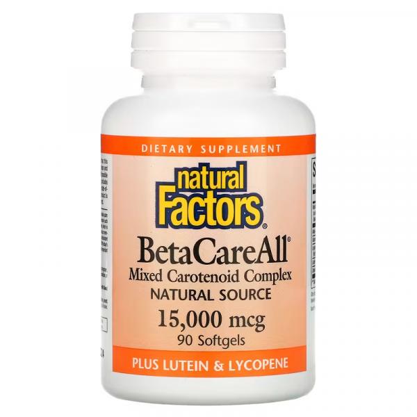 Бета-каротин, BetaCareAll, Natural Factors, 15 000 мкг, 90 капсул - Фото 1