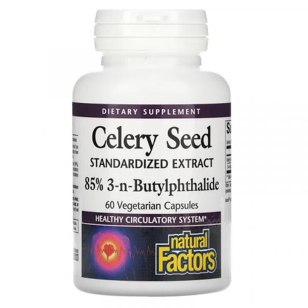 Семена сельдерея, стандартизированный экстракт, Celery Seed Standardized Extract, Natural Factors, 60 вегетарианских капсул - Фото 1