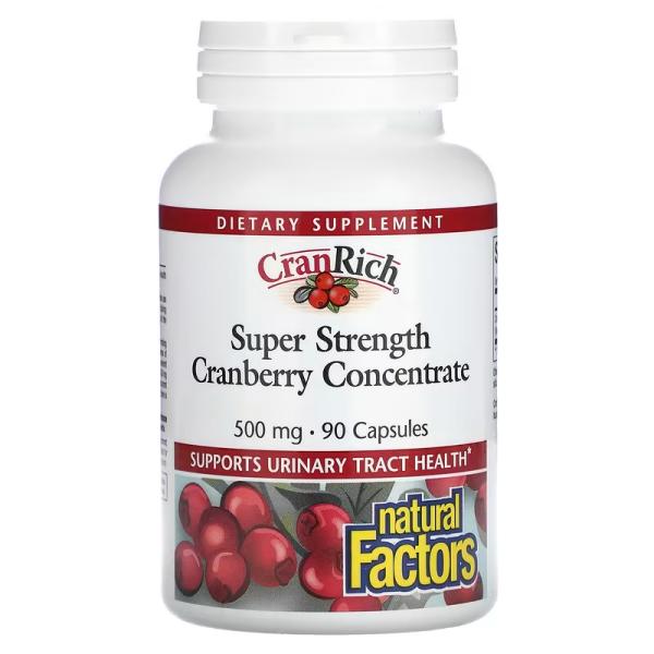 Концентрат клюквы, Super Strength Cranberry Concentrate, Natural Factors, CranRich, 500 мг, 90 капсул - Фото 1