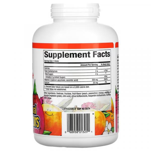 Вітамін С, смак персика, маракуї та манго, Natural Factors, 500 мг, 180 жувальних таблеток - Фото 2