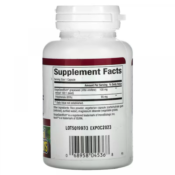 Экстракт виноградных косточек, Grape Seed Extract, Natural Factors, 100 мг, 90 вегетарианских капсул - Фото 2