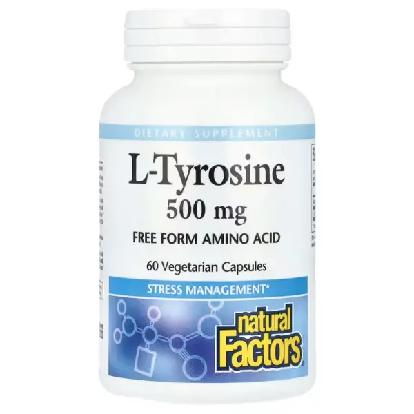 L-тирозин, L-tyrosine, Natural Factors, 1000 мг, 60 вегетарианских капсул (500 мг в капсуле) - Фото 1