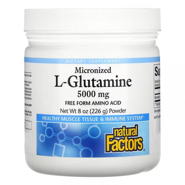 Микронизированный L-глютамин в виде порошка, Micronized L-Glutamine Powder, Natural Factors, 226 г - Фото 1