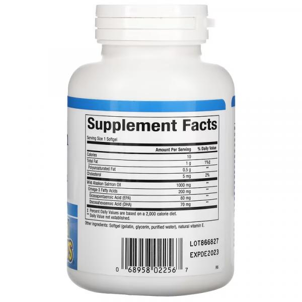 Жир дикого аляскинского лосося, Wild Alaskan Salmon Oil, Natural Factors, 1000 мг, 90 капсул - Фото 2