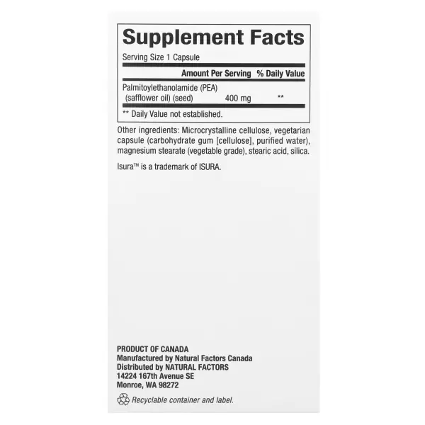 ПЭА (пальмитоилэтаноламид), PEA, Natural Factors, 400 мг, 90 капсул - Фото 2