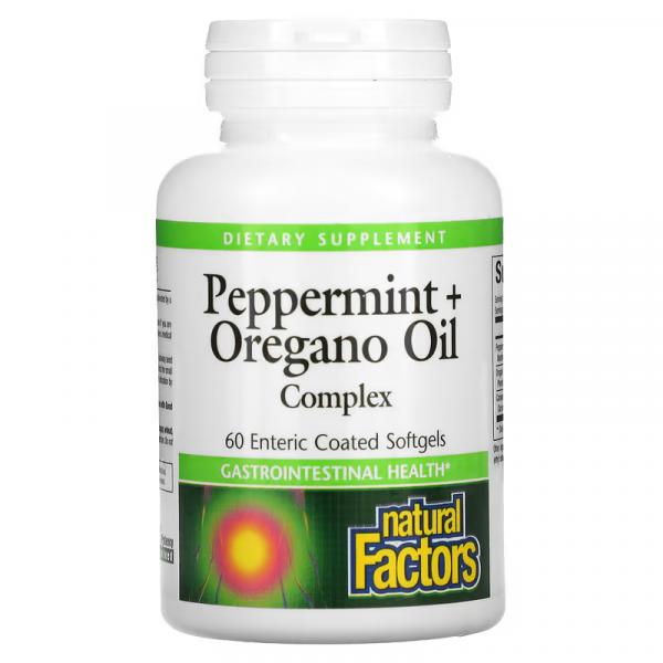 Комплекс олії перцевої м'яти та олії орегано, Peppermint Oregano Oil Complex, Natural Factors, 60 м'яких таблеток, покритих кишковорозчинною оболонкою - Фото 1
