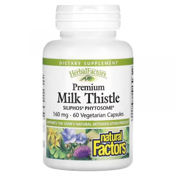 Расторопша высшего качества, Premium Milk Thistle, Natural Factors, 160 мг, 60 вегетарианских капсул - Фото 1