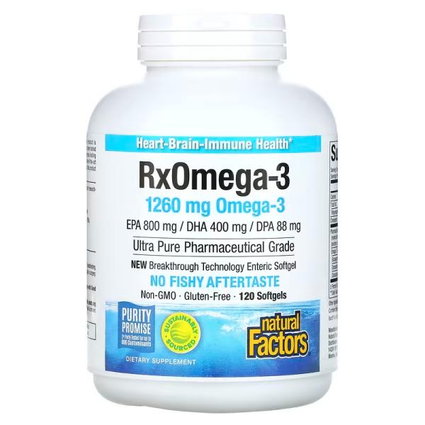 Омега-3 кислоты, 1260 мг (630 мг в капсуле), RxOmega 3, Natural Factors, 120 капсул - Фото 1