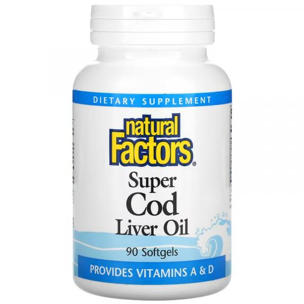 Супержир печени трески, Super Cod Liver Oil, Natural Factors, 90 мягких таблеток  - Фото 1