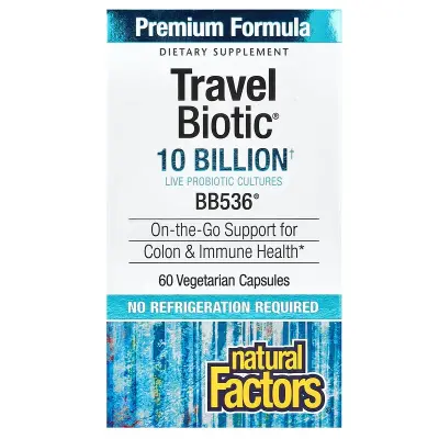 Пробиотик BB536, TravelBiotic, Natural Factors, 10 млрд, 60 капсул