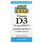 Вітамін Д3 в краплях, без ароматизаторів, Vitamin D3 Drops Unflavored, Natural Factors, 25 мкг (1000 МЕ), 15 мл  - Фото миниатюра 1