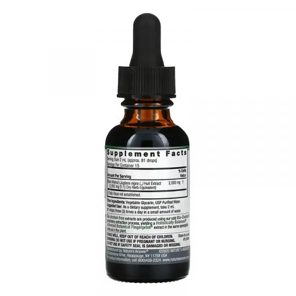 Скорлупа черного ореха, жидкий экстракт, без спирта, Black Walnut Hull Fluid extract Alcohol free, Nature's Answer, 2000 мг, 30 мл - Фото 2