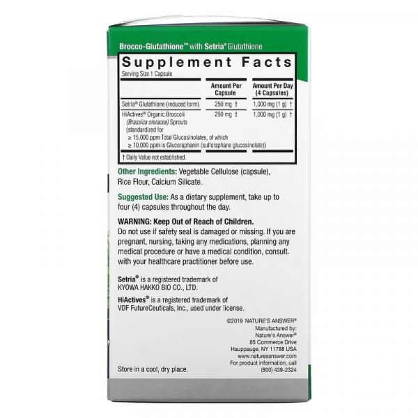 Средство с брокколи и глутатионом, Brocco-Glutathione, Nature's Answer, 500 мг, 60 растительных капсул - Фото 3