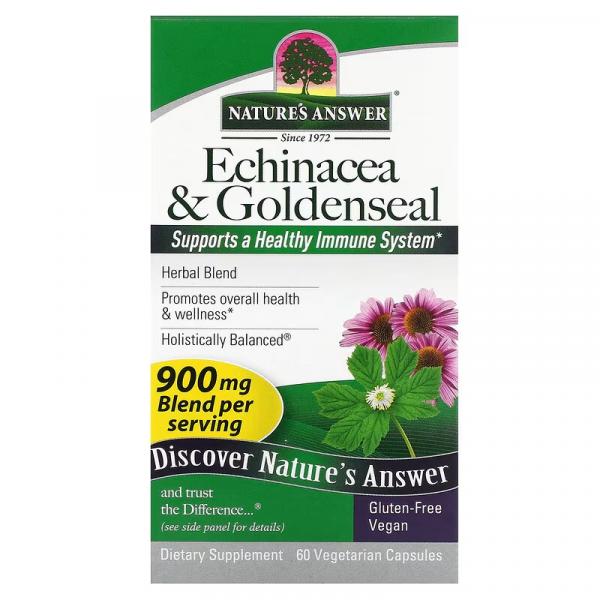 Эхинацея и желтокорень, Echinacea & Goldenseal, Nature's Answer, 60 вегетарианских капсул - Фото 2