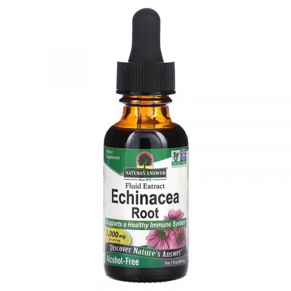 Жидкий экстракт корня эхинацеи, без спирта, Echinacea Root Fluid Extract Alcohol Free, Nature's Answer, 1000 мг, 30 мл - Фото 1