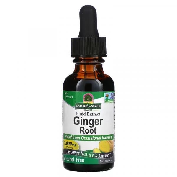 Жидкий экстракт корня имбиря, без спирта, Ginger Root Fluid Extract Alcohol free, Nature's Answer, 1000 мг, 30 мл (NTA-00616) - Фото 1
