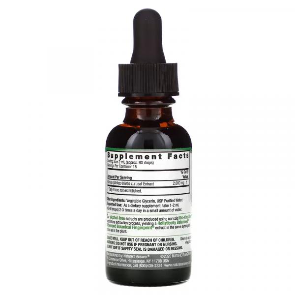 Рідкий екстракт листя Гінкго Білоба, без спирту, Ginkgo Leaf Fluid Extract Alcohol free, Nature's Answer, 2000 мг, 30 мл (NTA-00620) - Фото 2