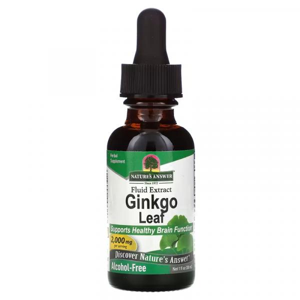Рідкий екстракт листя Гінкго Білоба, без спирту, Ginkgo Leaf Fluid Extract Alcohol free, Nature's Answer, 2000 мг, 30 мл (NTA-00620) - Фото 1