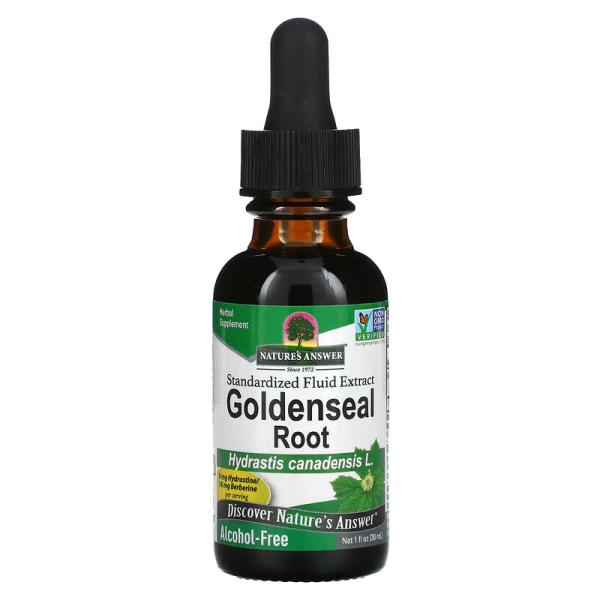 Корень желтокорня, стандартизированный жидкий экстракт, без спирта, Goldenseal Root Standardized Fluid Extract Alcohol Free, Nature's Answer, 30 мл - Фото 1