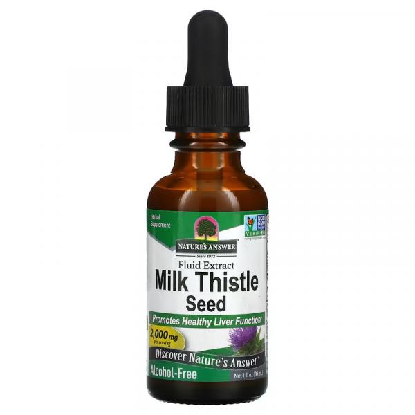 Жидкий экстракт семян расторопши, без спирта, Milk Thistle Seed Fluid Extract Alcohol Free, Nature's Answer, 2000 мг, 30 мл - Фото 1
