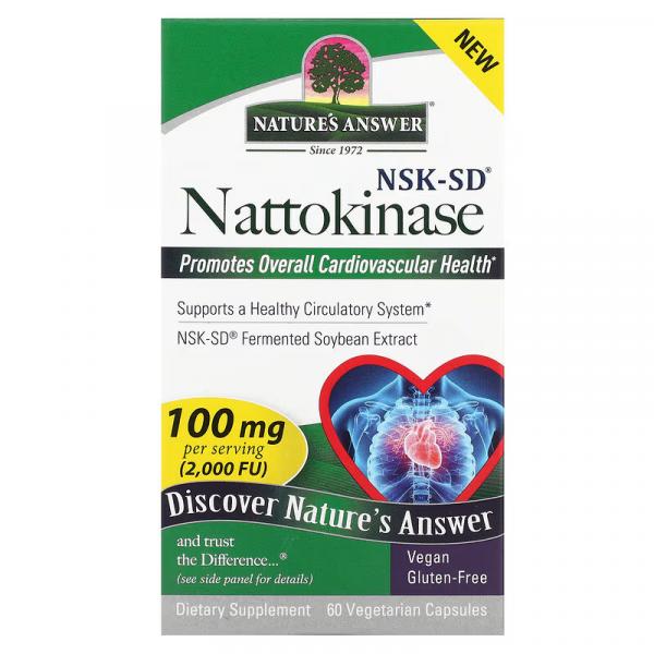 Наттокиназа, Nattokinase, Nature's Answer, 100 мг, 60 вегетарианских капсул - Фото 3