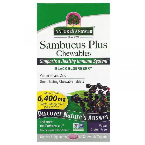 Черная бузина, Sambucus Plus Chewables, Nature's Answer, 60 жевательных таблеток - Фото 2