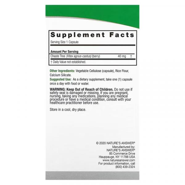 Ягоды монашьего перца, витекса священного, Vitex, Nature's Answer, 90 вегетарианских капсул (NTA-16354) - Фото 2
