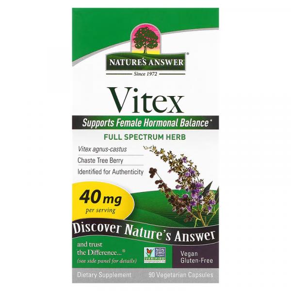 Ягоды монашьего перца, витекса священного, Vitex, Nature's Answer, 90 вегетарианских капсул (NTA-16354) - Фото 1