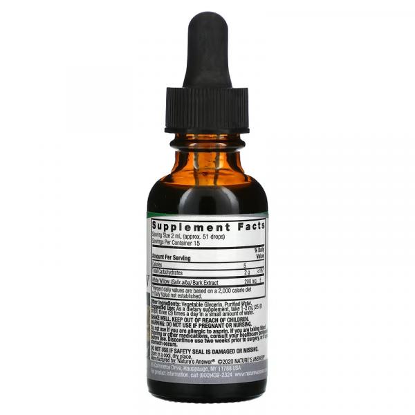 Ива белая, без спирта, White Willow Alcohol free, Nature's Answer, 2000 мг, 30 мл (NTA-00683) - Фото 2