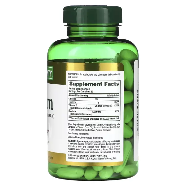 Кальций плюс витамин D3, Calcium Plus Vitamin D3, Nature's Bounty, 1200 мг, 120 капсул с быстрым высвобождением (600 мг в капсуле) - Фото 2