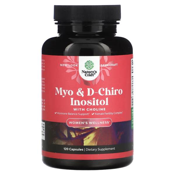 Мио и D-хироинозитол с холином, Myo D-Chiro-Inositol with Choline, Nature's Craft, 120 капсул - Фото 1