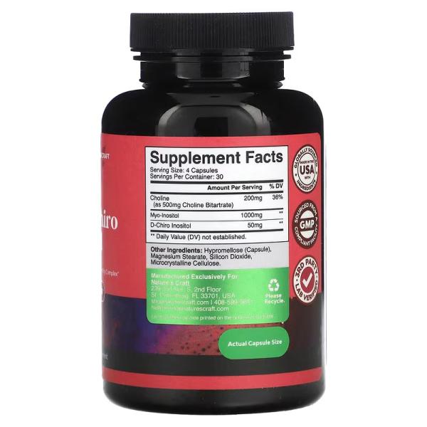 Мио и D-хироинозитол с холином, Myo D-Chiro-Inositol with Choline, Nature's Craft, 120 капсул - Фото 2