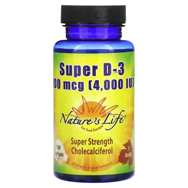 Супер вітамін Д3, Super D3, Nature's Life, 100 мкг (4000 МО), 100 капсул - Фото 1