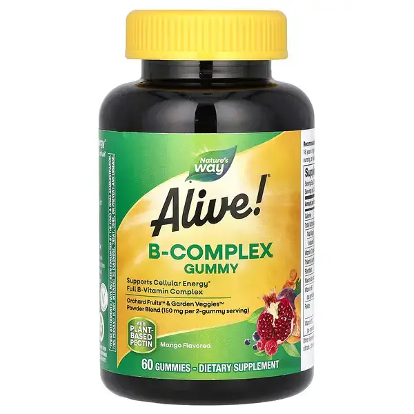 Комплекс витаминов группы В, вкус манго, Alive! B-Complex, Nature's Way, 60 жевательных таблеток - Фото 1