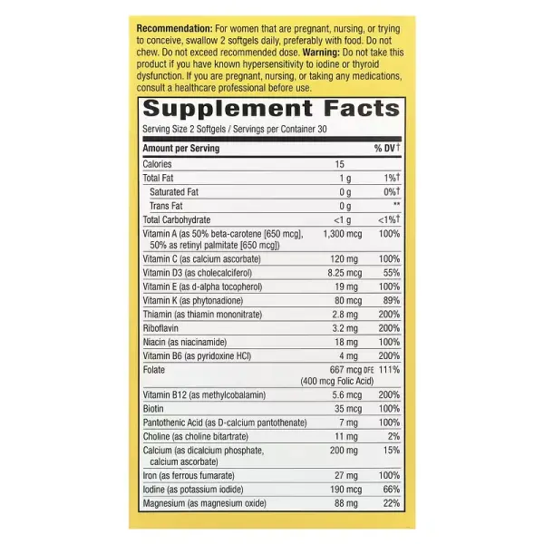 Комплексні преміальні мультивітаміни для вагітних, Alive! Complete Premium Prenatal Multivitamin, Nature's Way, 60 вегетаріанських капсул - Фото 3