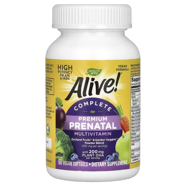 Комплексні преміальні мультивітаміни для вагітних, Alive! Complete Premium Prenatal Multivitamin, Nature's Way, 60 вегетаріанських капсул - Фото 2