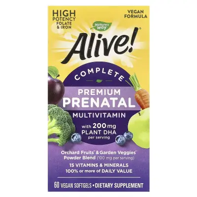 Комплексные премиальные мультивитамины для беременных, Alive! Complete Premium Prenatal Multivitamin, Nature's Way, 60 вегетарианских капсул