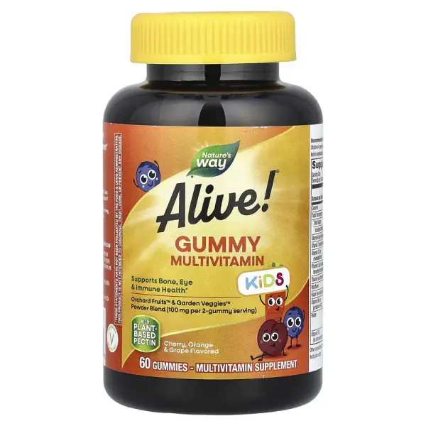 Комплекс мультивитаминов для детей, вишня, апельсин и виноград, Nature's Way, Alive! 60 жевательных конфет - Фото 1