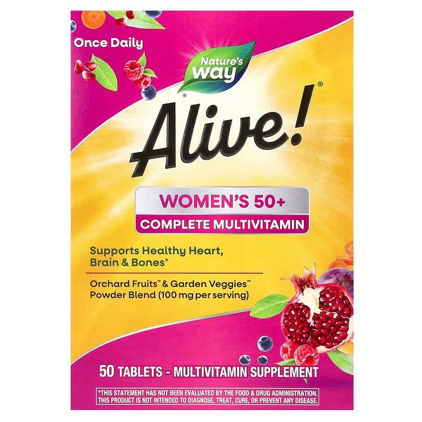 Мультивитамины для женщин 50+, Alive! Women's 50+ Energy Multivitamin-Multimineral, Nature's Way, 50 таблеток - Фото 1