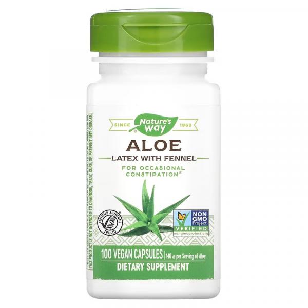 Латекс алоэ с фенхелем, Aloe Latex with Fennel, Nature's Way, 140 мг, 100 веганских капсул - Фото 1